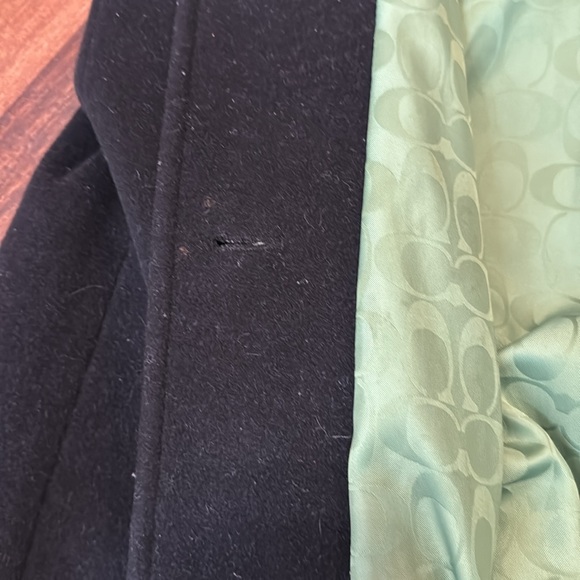 Coach:Black Wool/Angora/Nylon Blend Green Signature Lining Gold button Pea Coat - Picture 14 of 15